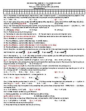 Đề kiểm tra học kì I Vật lí lớp 11 (Kèm đáp án) - Năm học 2016-2017